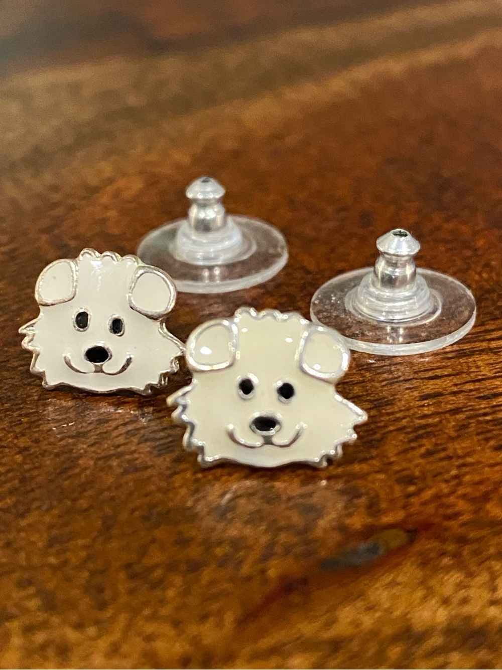 White Enamel Puppy Dog Face Post Pierced Earrings